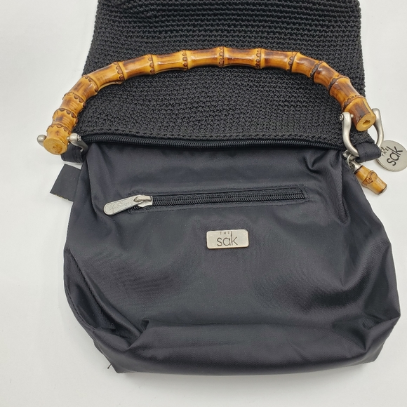 The Sak Black Crochet Wooden handled Tote Bag with Silver Hardware - Picture 5 of 7